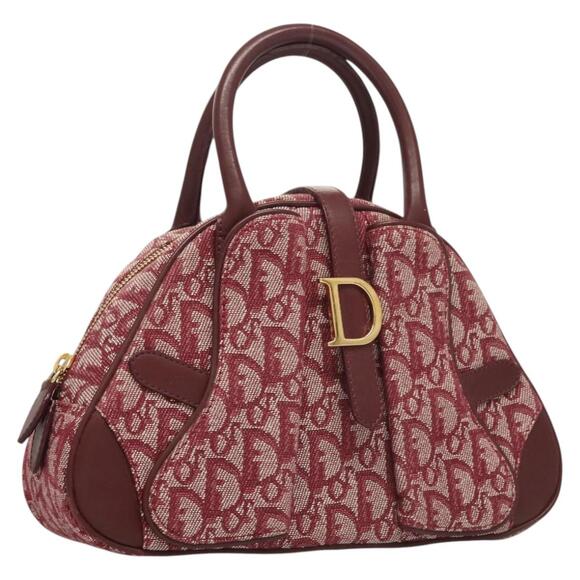 DIOR Trotter Canvas Saddle Hand Bag Red Gold - Picture 1 of 13